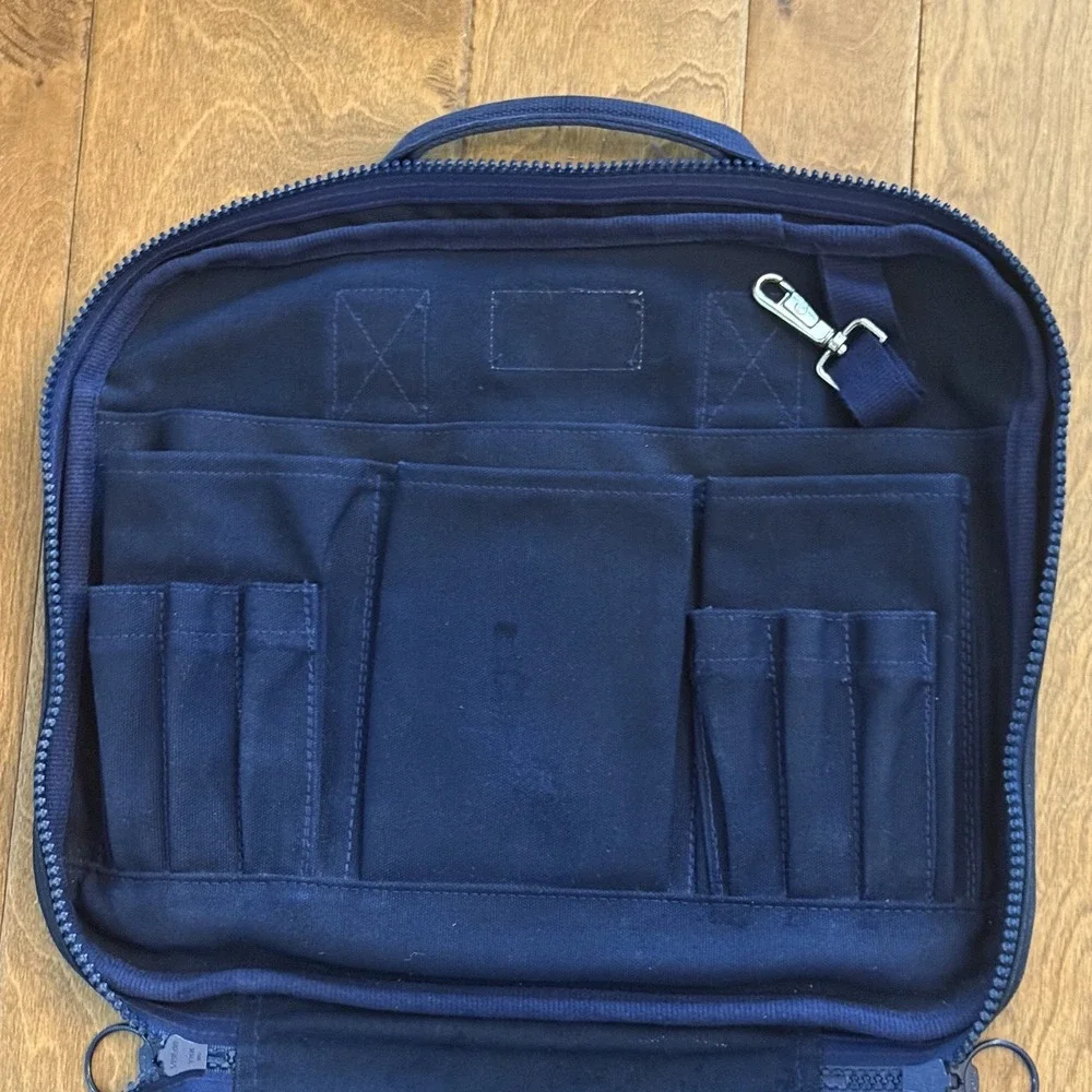 Vintage LANDS END SQUARE RIGGER Navy Blue Canvas Briefcase Laptop Tavel Bag USA